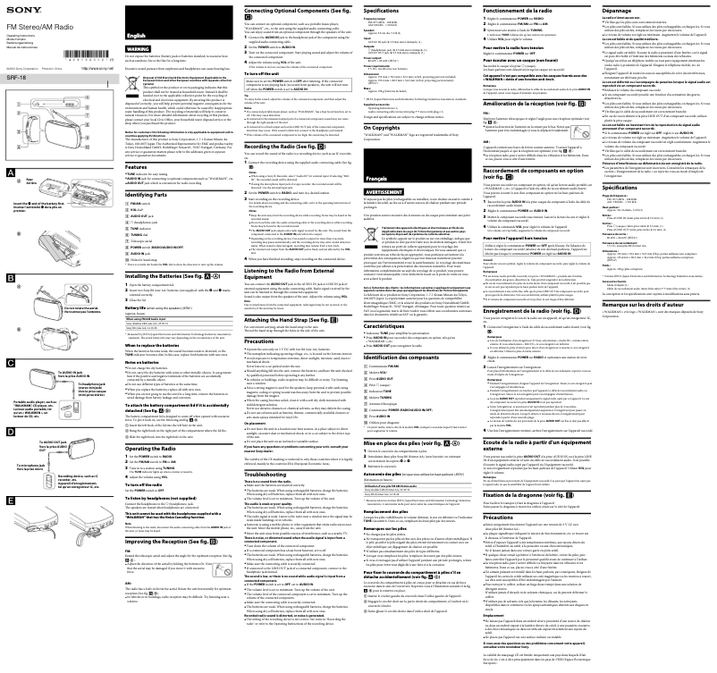 Page 1 of the manual User Manual Sony SRF-18