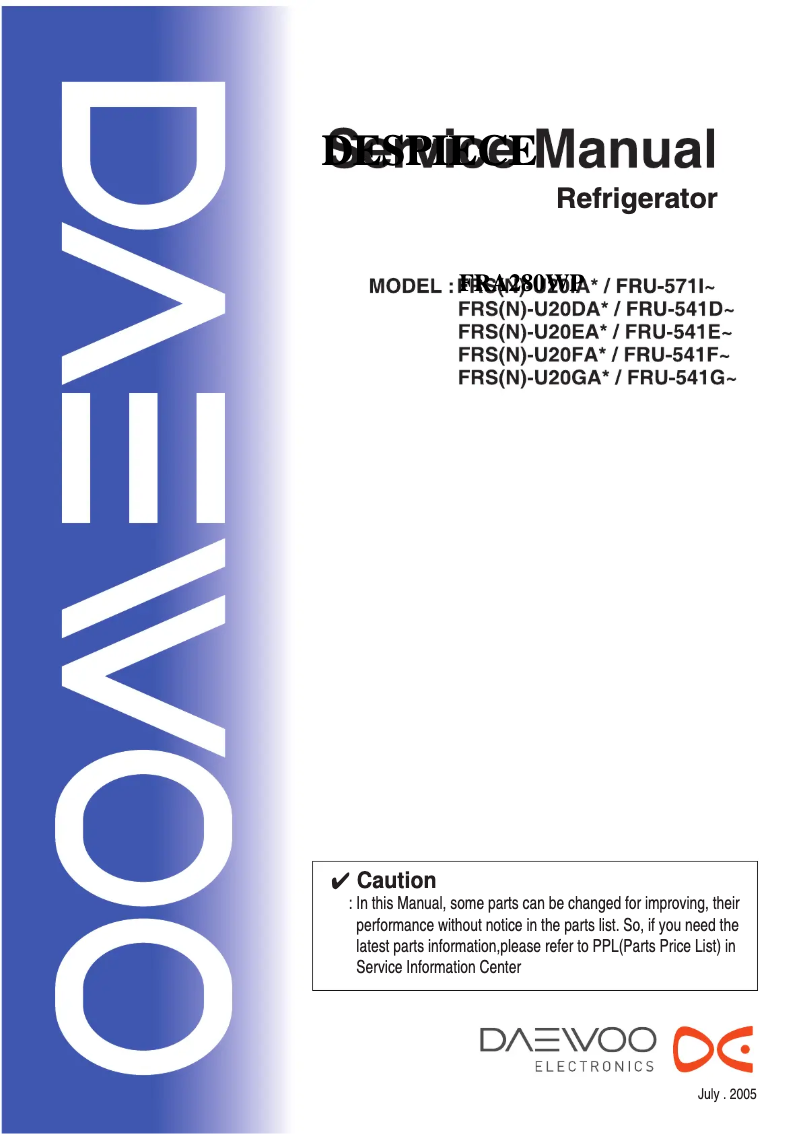 Page 1 of the manual User Manual Daewoo FRA-280WP