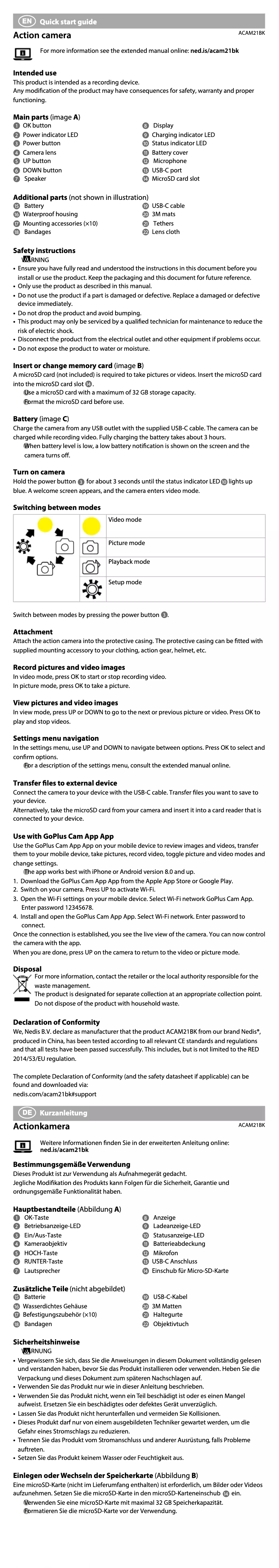 First page image of the manual for ACAM21BK