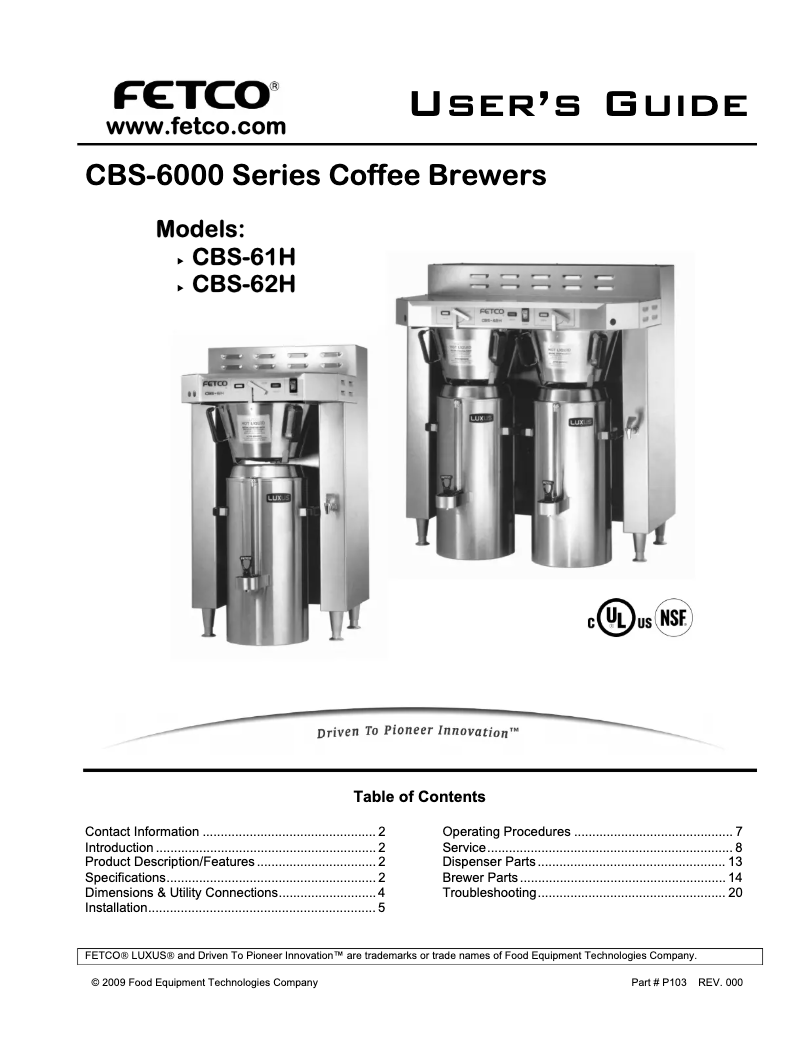 First page image of the manual for CBS-62H