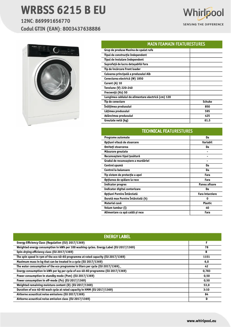 First page image of the manual for WRBSS 6215 B EU