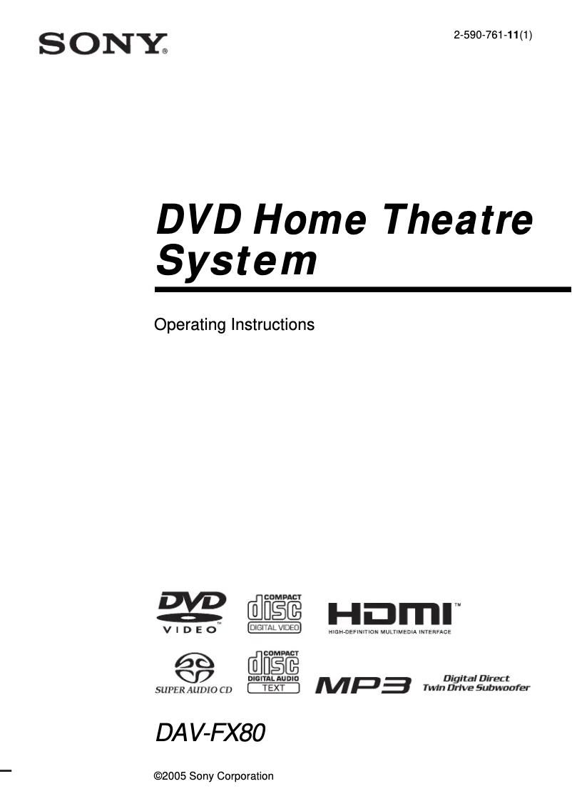 First page image of the manual for DAV-FX80