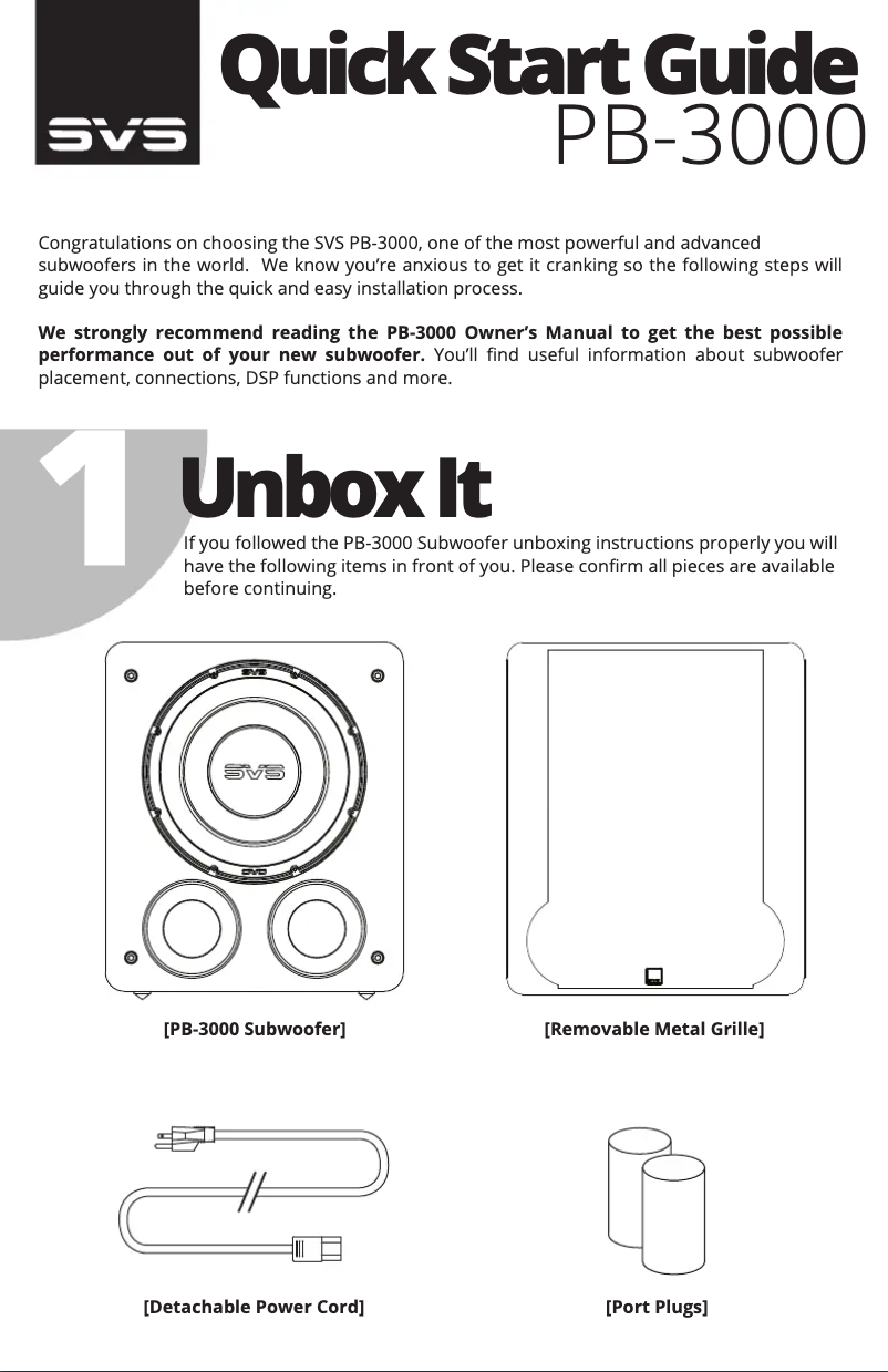 Page 1 of the manual Quick Start Guide SVS PB-3000