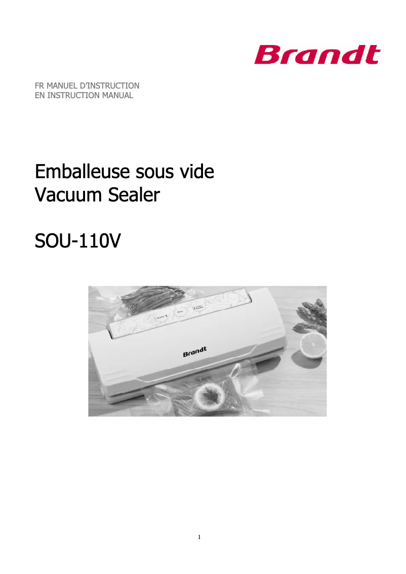 Page 1 of the manual User Manual Brandt SOU-110V