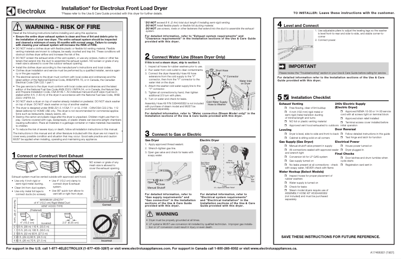 Page 1 of the manual Installation Guide Electrolux ELFG7337AW