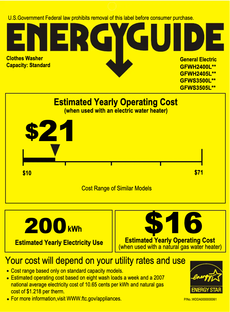 Page 1 of the manual Energy Label GE GFWH2405LMV