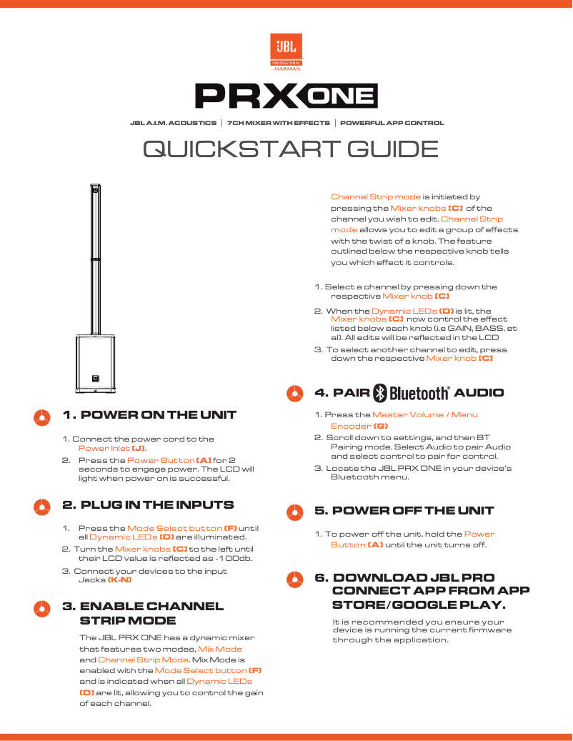First page image of the manual for PRX ONE