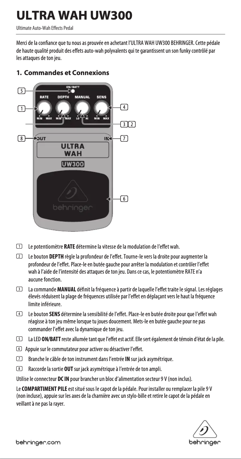 Page 1 of the manual User Manual Behringer Ultra Wah UW300