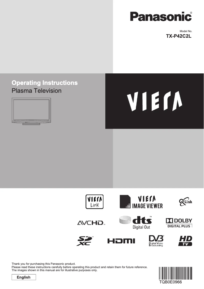 First page image of the manual for Viera TX-P42C2L