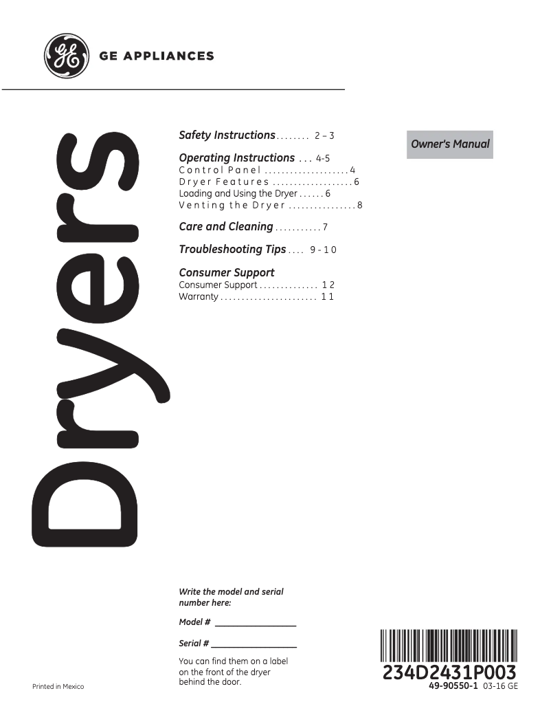 First page image of the manual for HTX24EASKWS