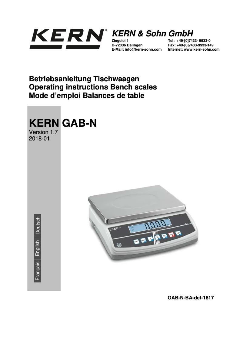 Page 1 of the manual User Manual Kern GAB 30K0.2N