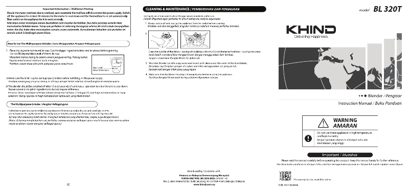 Page 1 of the manual User Manual Khind BL320T