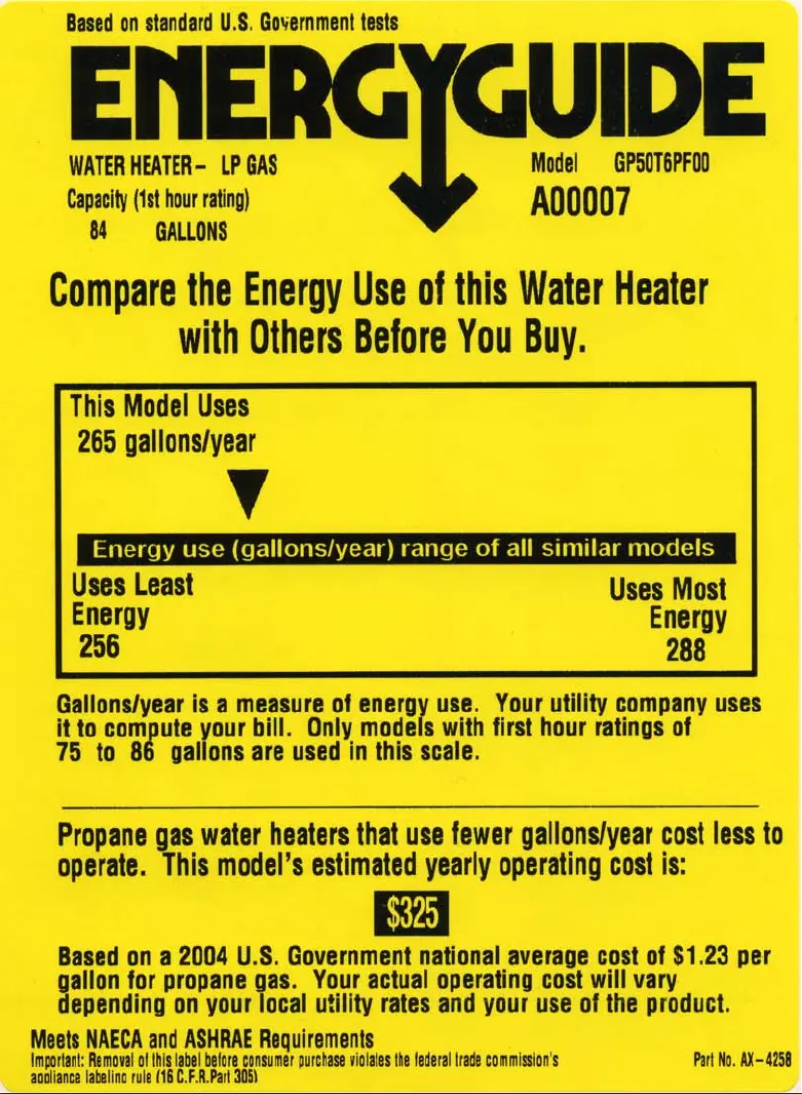 Page 1 of the manual Energy Label GE SmartWater GP50T6PF00