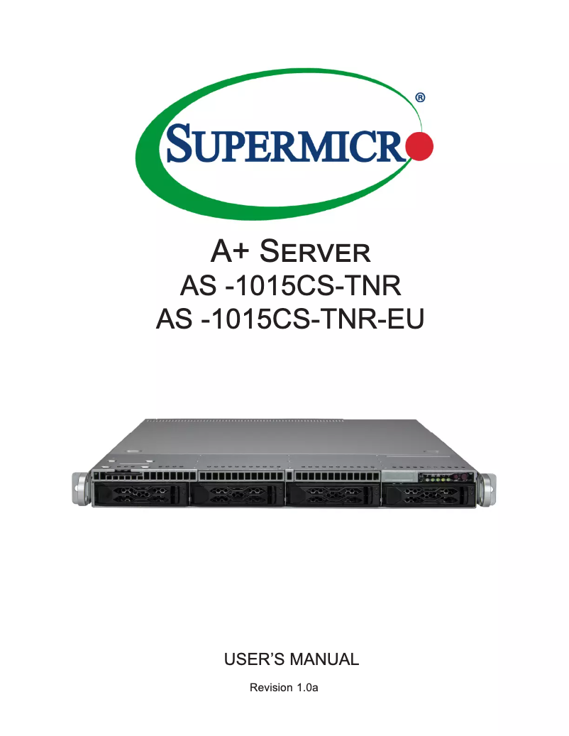 First page image of the manual for SuperServer AS-1015CS-TNR