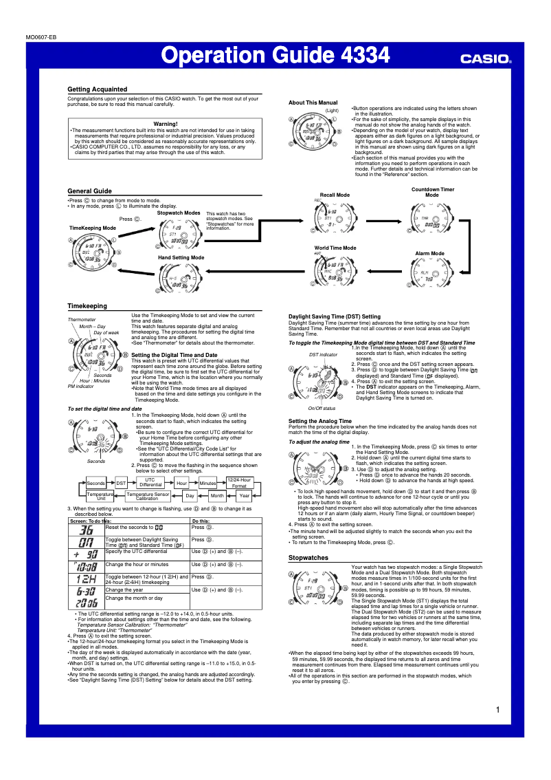 Page 1 of the manual User Manual Casio Edifice EFA-120L-1A1VEF