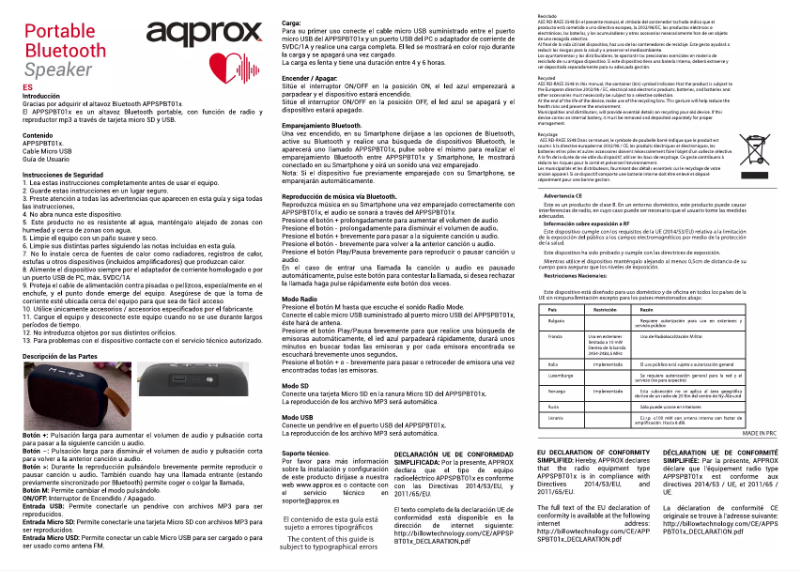 First page image of the manual for APPSPBT01BR