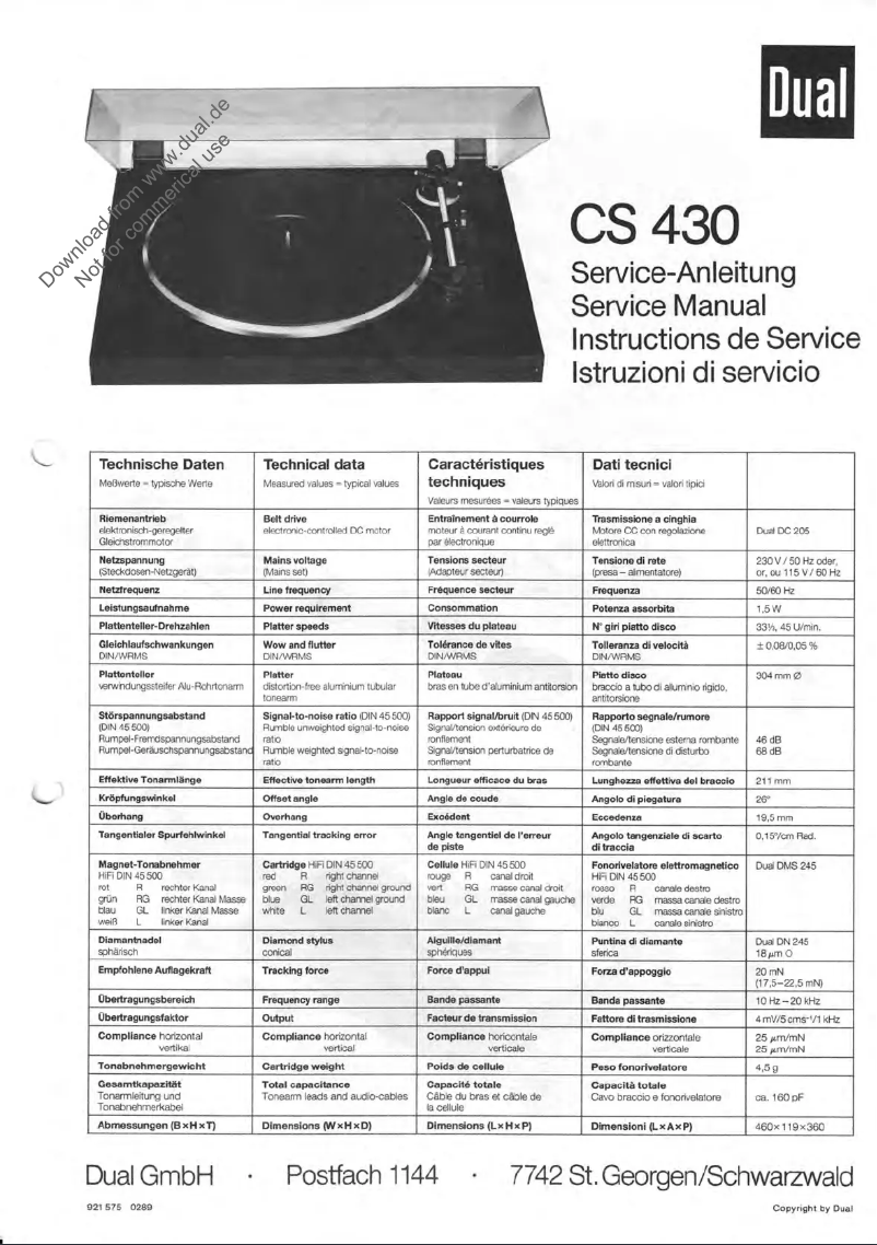 First page image of the manual for 430