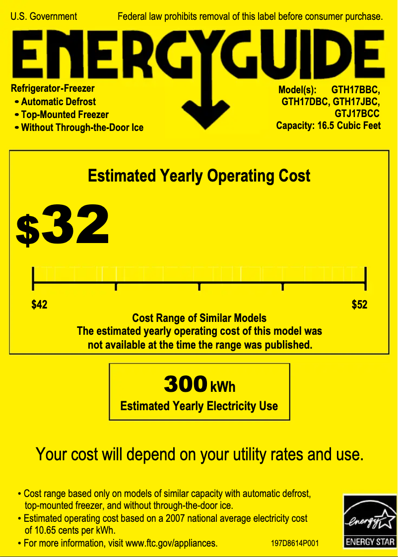 Page 1 of the manual Energy Label GE GTH17BBCRBB