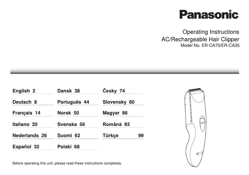 First page image of the manual for ER-CA70