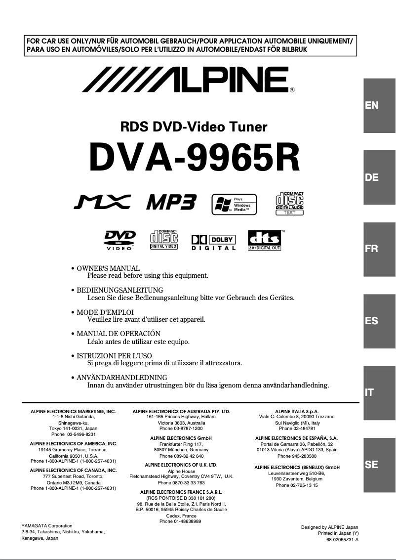Page 1 of the manual User Manual Alpine DVA-9965R