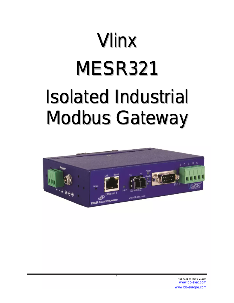 Page 1 of the manual User Manual B&B Electronics MESR321-ML