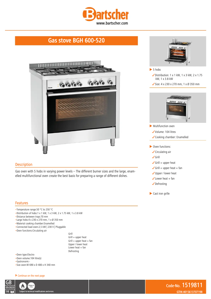 First page image of the manual for BGH 600-520