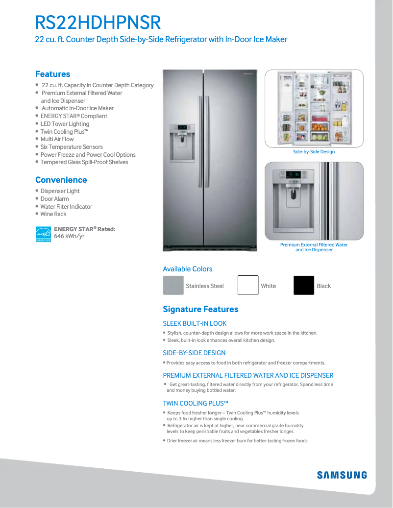 Page 1 of the manual Technical Sheet Samsung RS22HDHPNSR