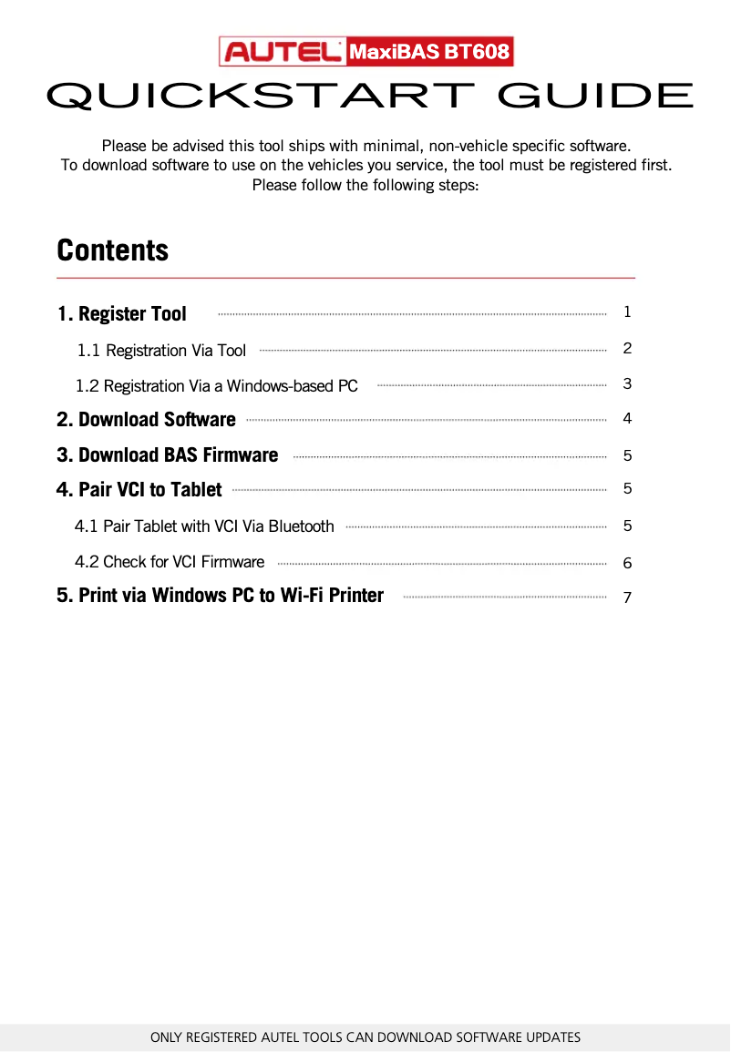 Page 1 of the manual Quick Start Guide Autel MaxiBAS BT608