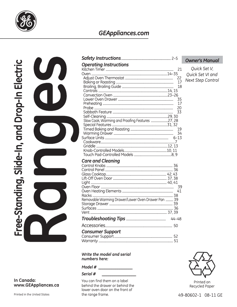 First page image of the manual for Profile PB969DPBB