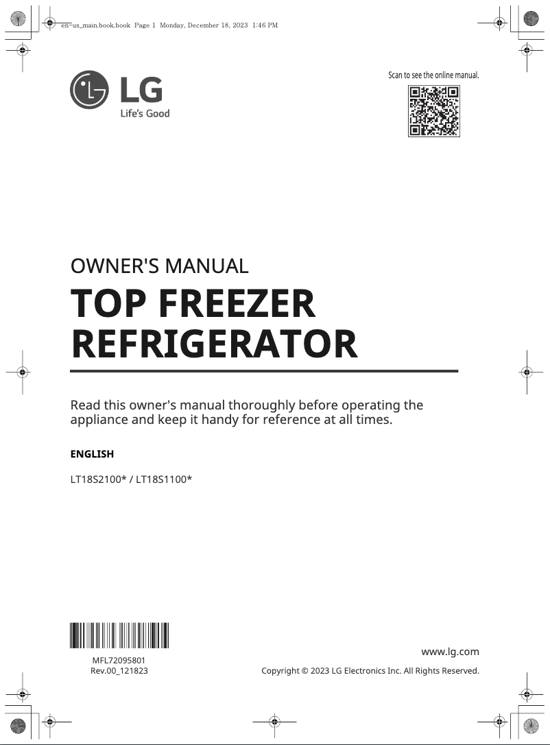 First page image of the manual for LT18S2100S