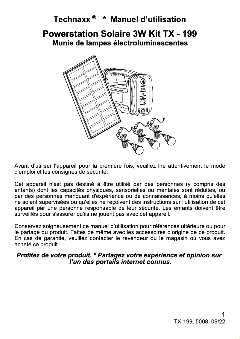First page image of the manual for TX-199