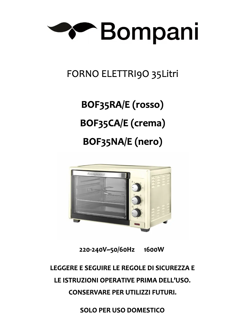 Page 1 of the manual User Manual Bompani BOF35CA/E