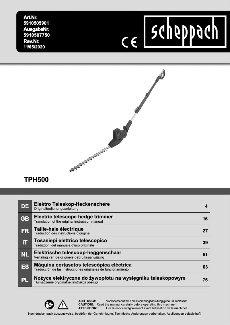 First page image of the manual for TPH500