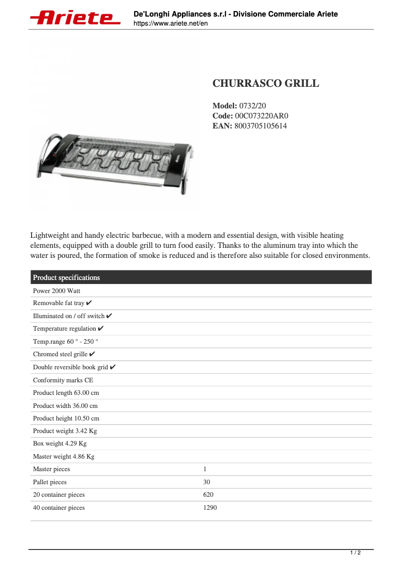 First page image of the manual for Churrasco Grill 732