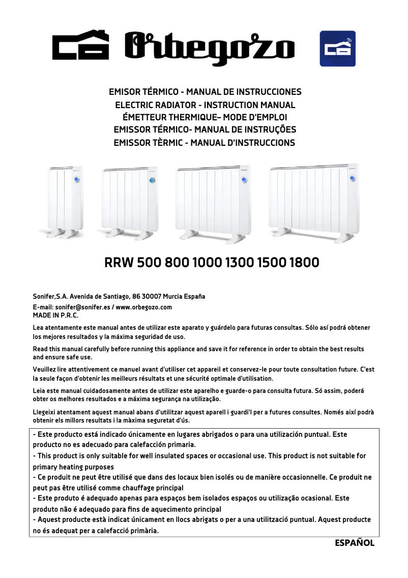 Page 1 of the manual User Manual Orbegozo RRW 800