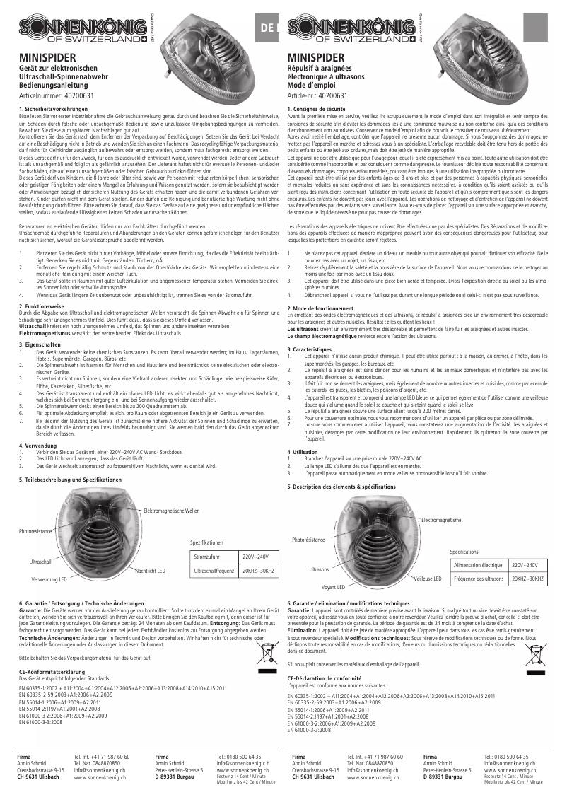 Page 1 of the manual User Manual Sonnenkönig Mini Spider 40200631