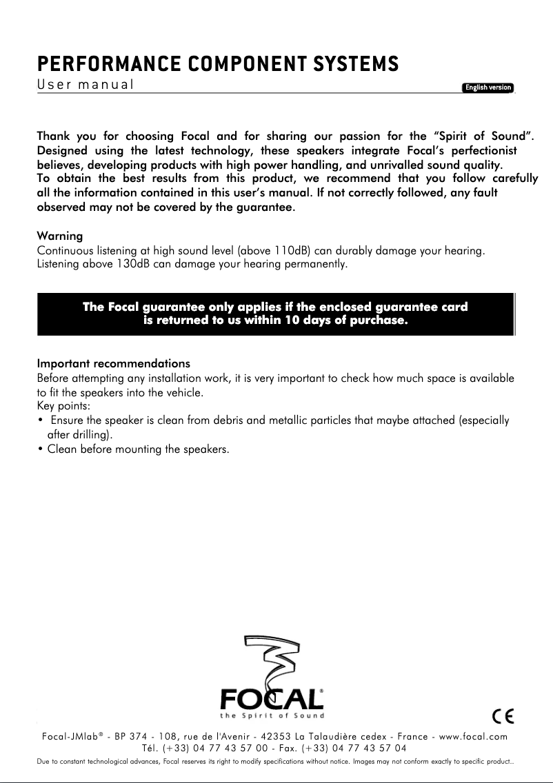 First page image of the manual for Performance P165V30