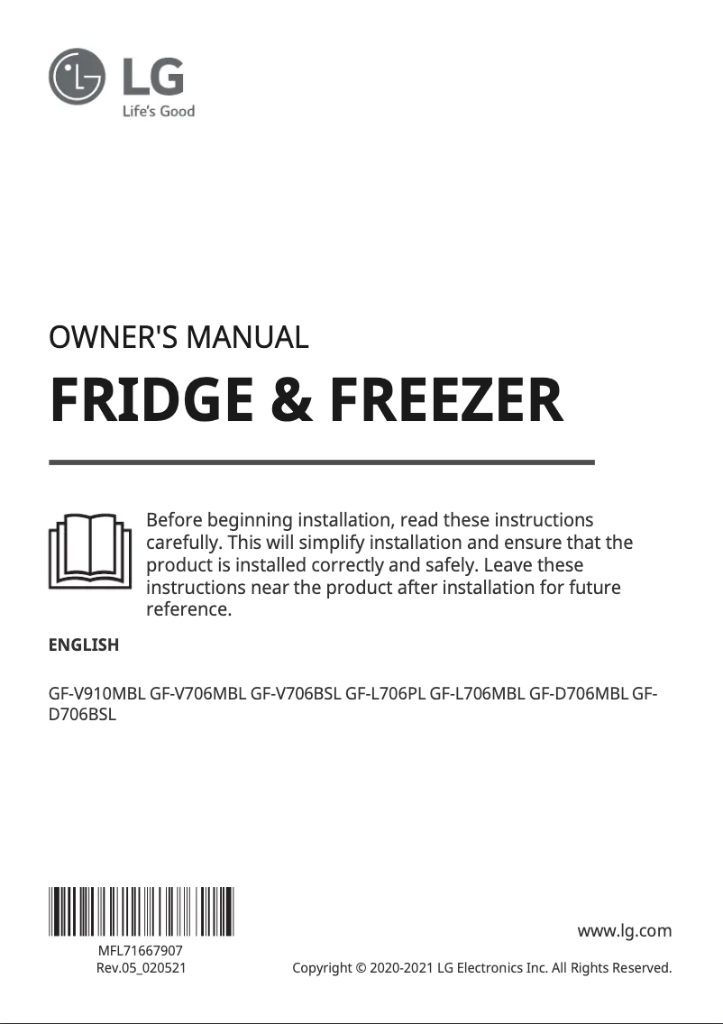 First page image of the manual for GF-V706BSL