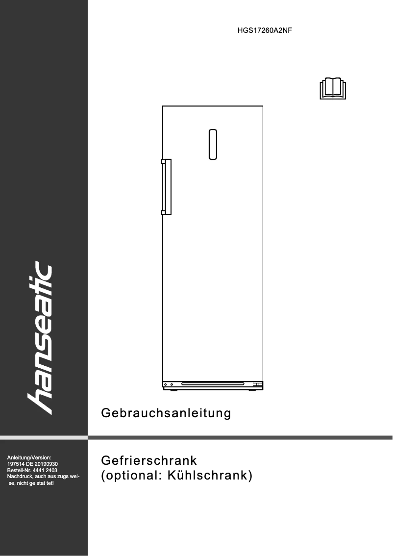 Page 1 of the manual User Manual Hanseatic HGS17260A2NF