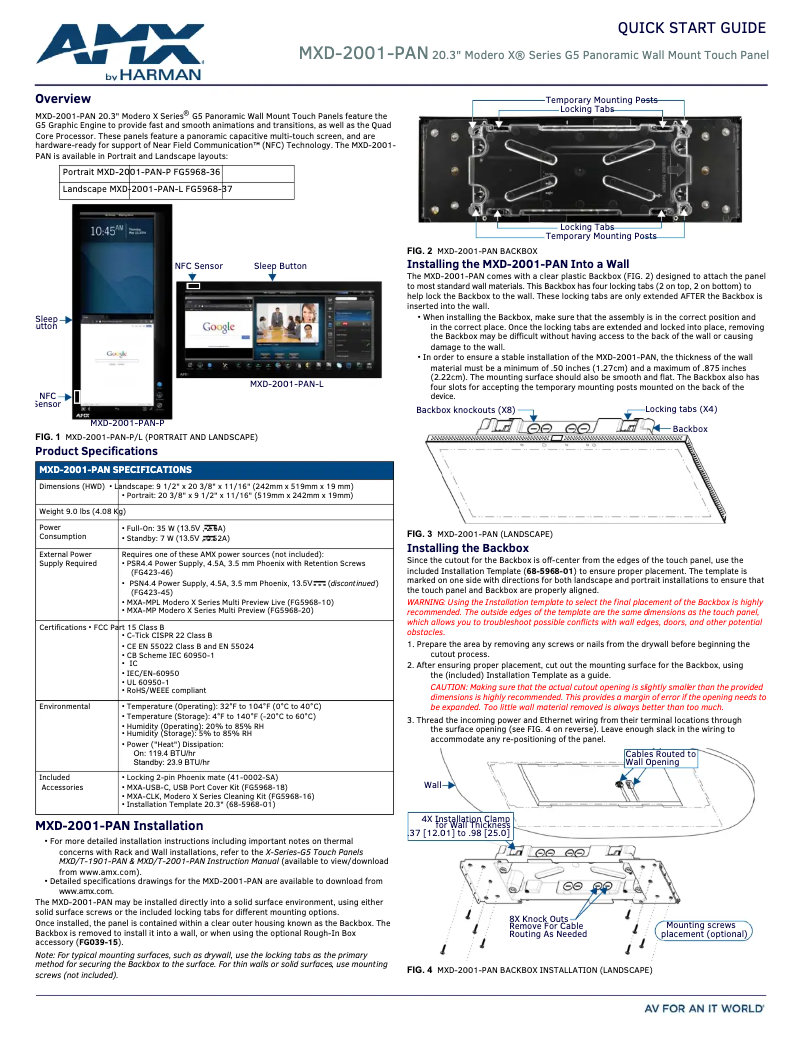 Page 1 of the manual User Manual AMX MXD-2001-PAN