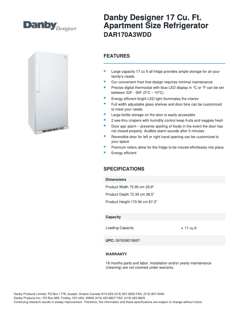 First page image of the manual for Designer DAR170A3WDD