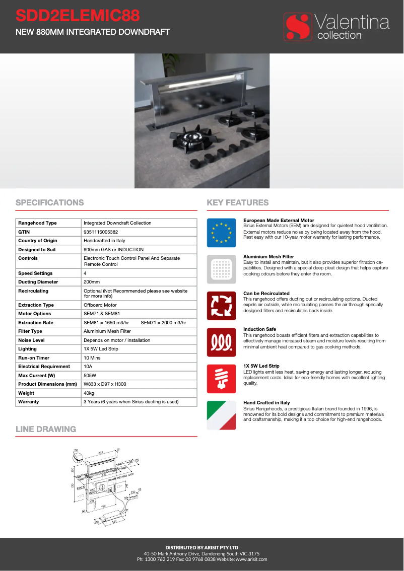 Page 1 of the manual Technical Sheet Sirius SDD2ELEMIC88