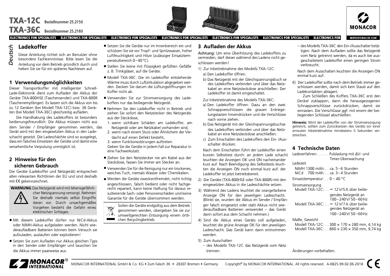Page 1 of the manual User Manual Monacor TXA-12C