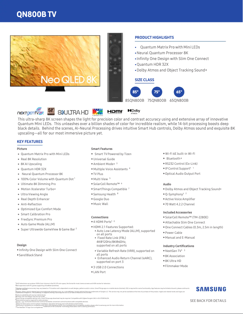 First page image of the manual for QN85QN800B