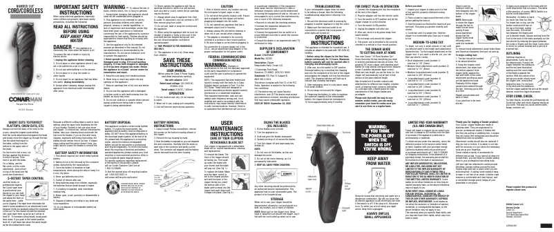 Page 1 of the manual User Manual Conair Number Cut HC355