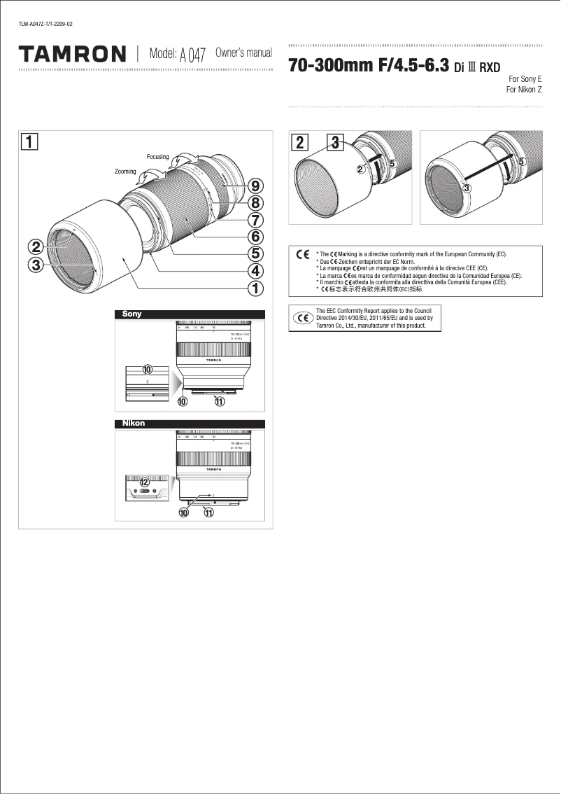First page image of the manual for 70-300mm F/4.5-6.3 Di III RXD