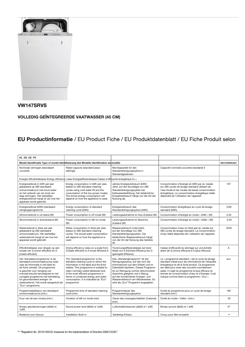 First page image of the manual for VW147SRVS
