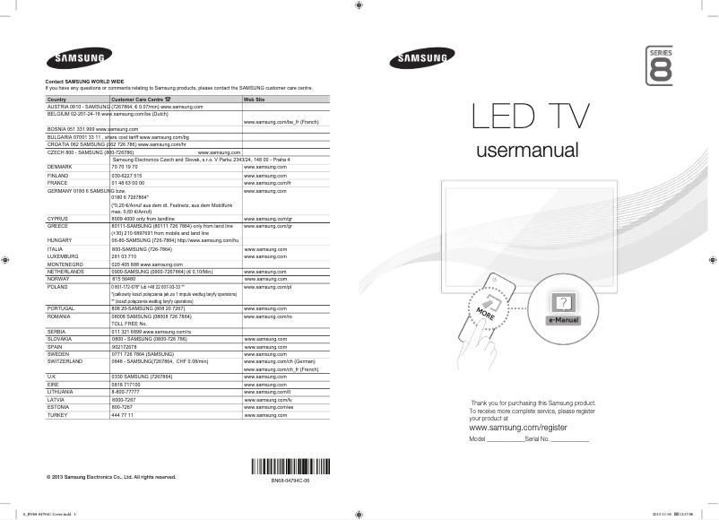 Page 1 of the manual User Manual Samsung UE65F8000SL