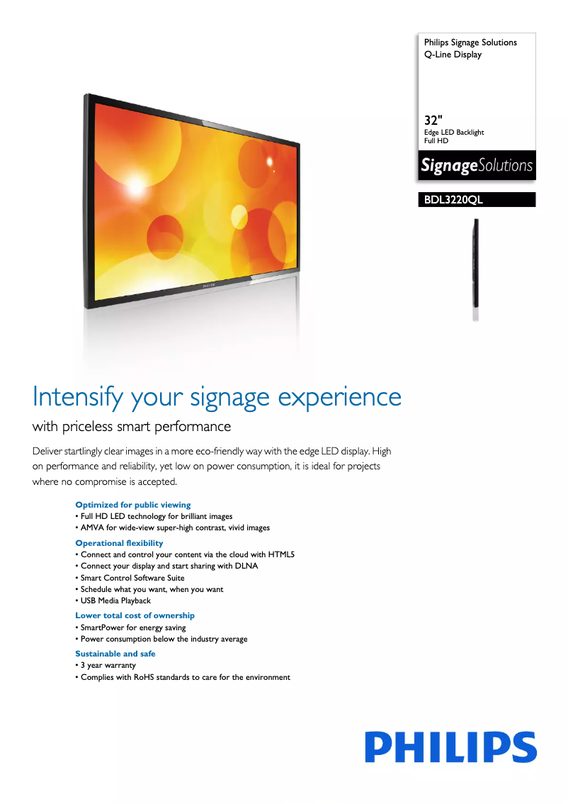 First page image of the manual for Signage Solutions BDL3220QL