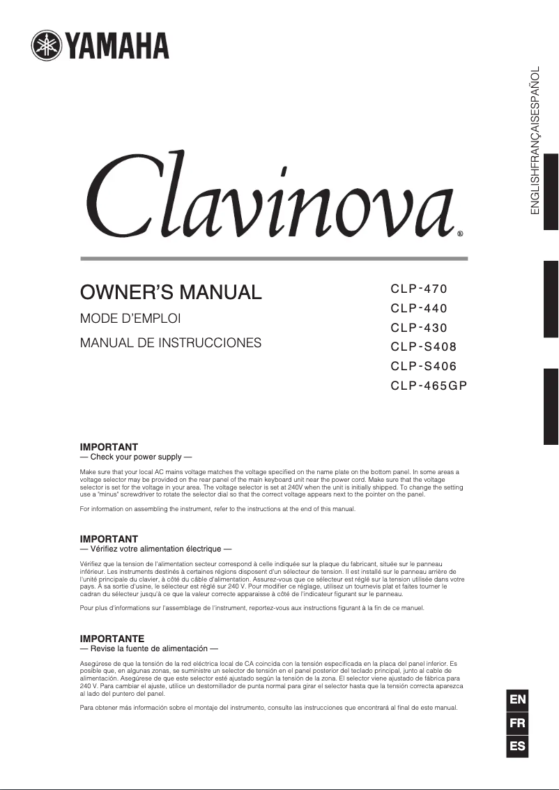 First page image of the manual for Clavinova CLP-430PE